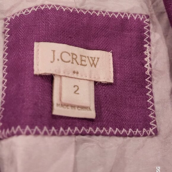J Crew Purple Linen Blazer with Black Piping, Size 2 (fits 4) 100% Linen - Picture 8 of 10